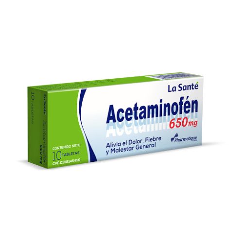 Acetaminofen 650 mg X 10 Tabletas Laboratorio La Santé