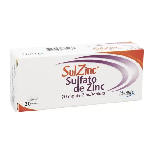 Sulfato de Zinc 20 mg X 30 Tabletas Laboratorio Huma